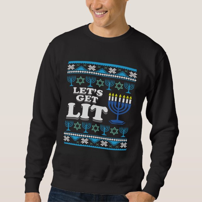 Sudadera Let s Get Lit Jewish Ugly Hanukkah Christmas (Anverso)