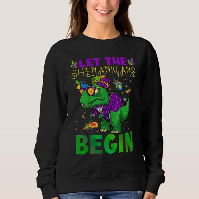 Sudadera Let The Shenanigans Begin Mardi Gras Dinosaur Kids (Anverso)