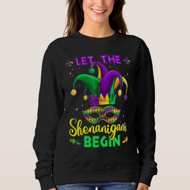 Sudadera Let The Shenanigans Begin Mardi Gras Party Mask Co (Anverso)