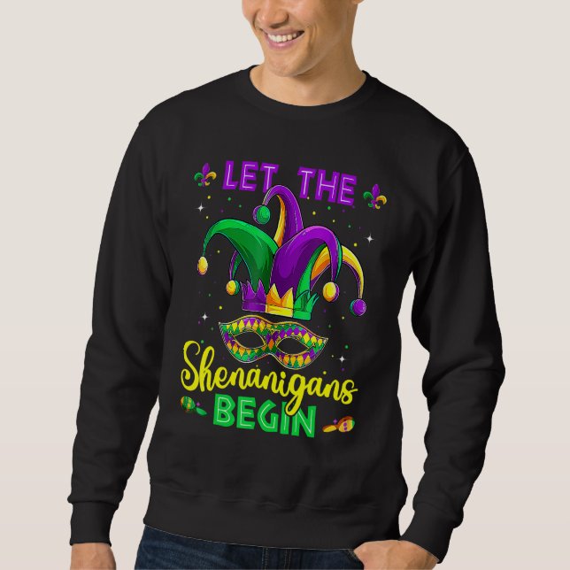 Sudadera Let The Shenanigans Begin Mardi Gras Party Mask Co (Anverso)
