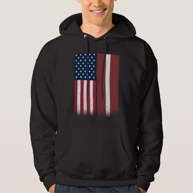 Sudadera Letonia: Banderas letonas norteamericanas orgullos (Anverso)