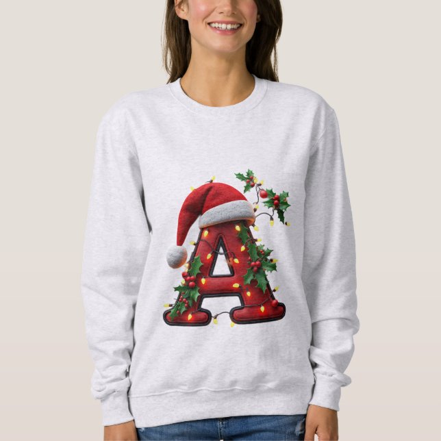 Sudadera Letra A Roja de Navidad Decorada con Festividad (Anverso)