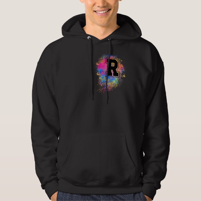 Sudadera Letra arcoiris R rosa rosado colorido monogramado  (Anverso)