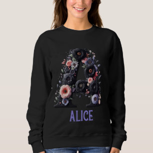 Sudadera Letra floral negra nombre Chica alfabético de Alic
