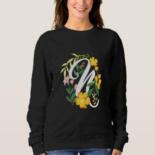 Sudadera Letra N mayúscula Flores de alfabeto monograma ini