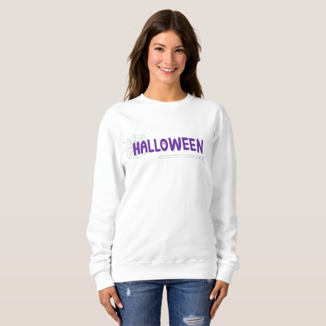 Sudadera Letras Moradas Manuscritas Araña Telaraña Hallowee (Anverso completo)