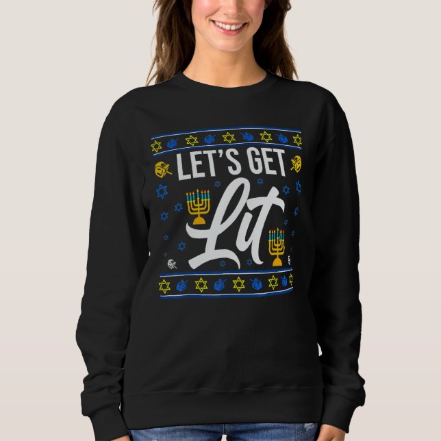 Sudadera Let's Get Lit Christmas Hanukkah Menorah Jewish Ch (Anverso)
