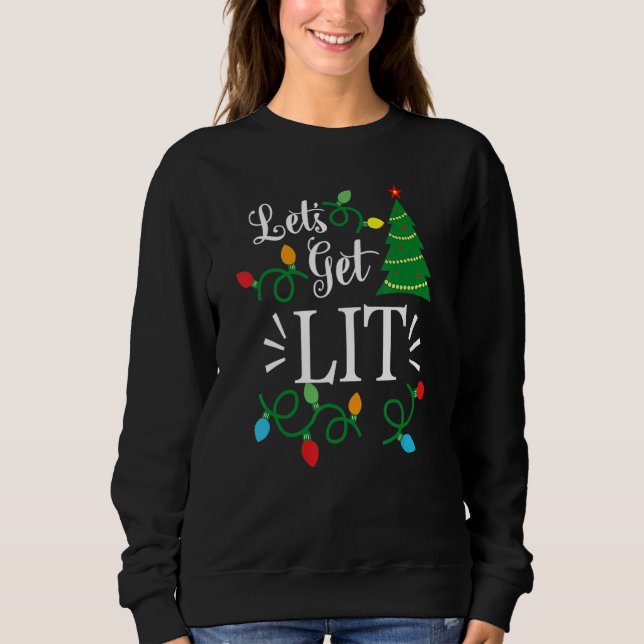 Sudadera Let's Get Lit Christmas Lights Family Squad Men Wo (Anverso)