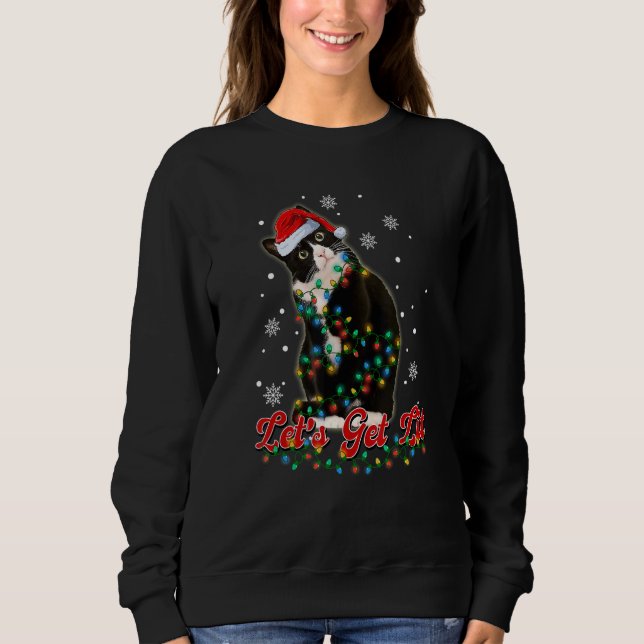 Sudadera Let's Get Lit Cute Black Cat  Christmas Tree Light (Anverso)