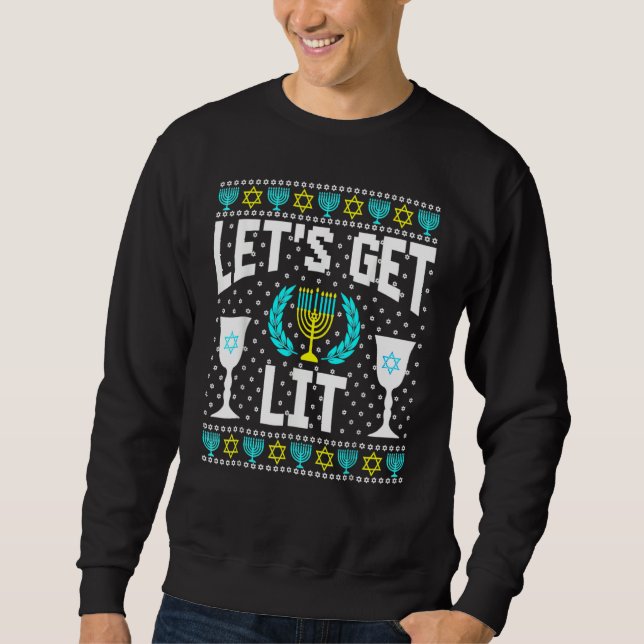 Sudadera Let's Get Lit Hanukkah Jew Menorah Jewish Chanukka (Anverso)
