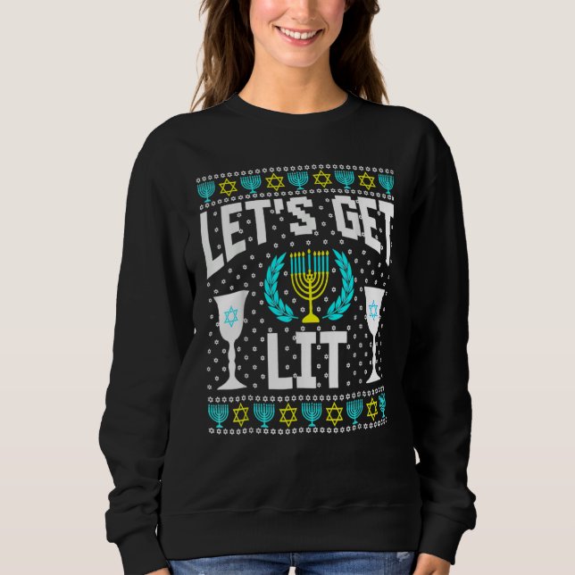 Sudadera Let's Get Lit Hanukkah Jew Menorah Jewish Chanukka (Anverso)