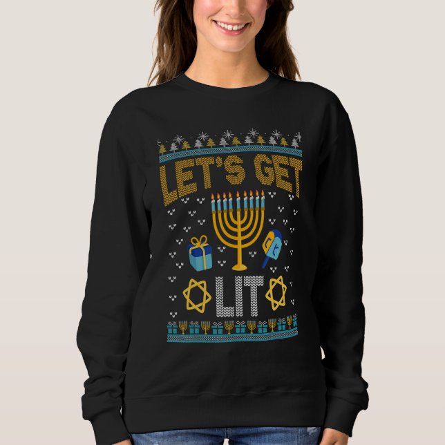 Sudadera Let's Get Lit Hanukkah Jew Menorah Jewish Chanukka (Anverso)
