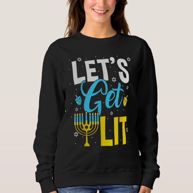 Sudadera Let's Get Lit Menorah Hanukkah Jewish (Anverso)