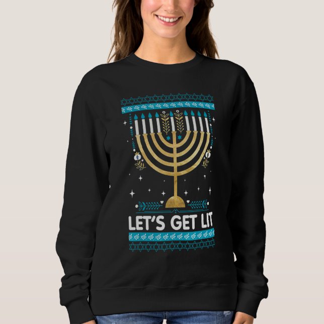Sudadera Let's Get Lit Menorah Jewish  Ugly Hanukkah Chanuk (Anverso)