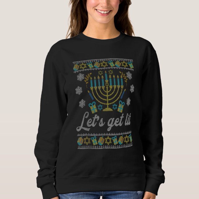 Sudadera Lets Get Lit Ugly Hanukkah Channukah (Anverso)