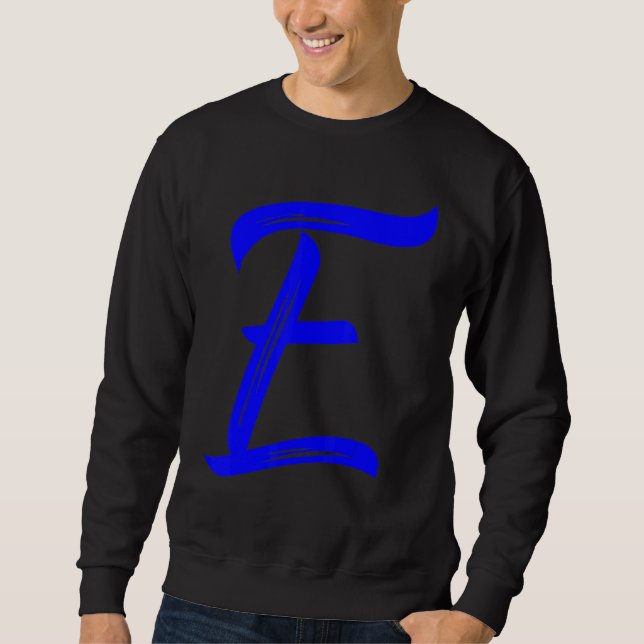 Sudadera Letter E Alphabet Large Blue Graphic Initial (Anverso)