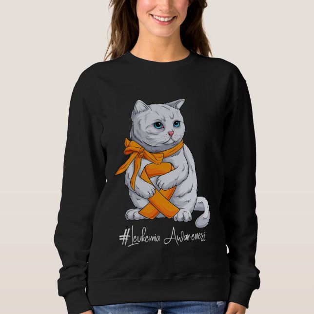 Sudadera Leukemia Awareness Month Orange Ribbon Cat (Anverso)