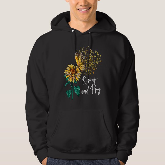 Sudadera Levantarse y rezar Jesús Girasol Cristiano Religio (Anverso)