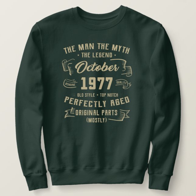 Sudadera Leyenda de mito masculino octubre 1977 45º cumplea (Anverso del diseño)