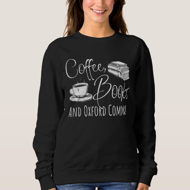 Sudadera Leyendo Tee Café Libros Y Comas de Oxford (Anverso)