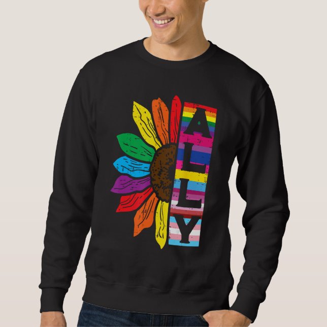 Sudadera Lgbt Gay Ally Sunflower Rainbow Pride Flag Men Wom (Anverso)