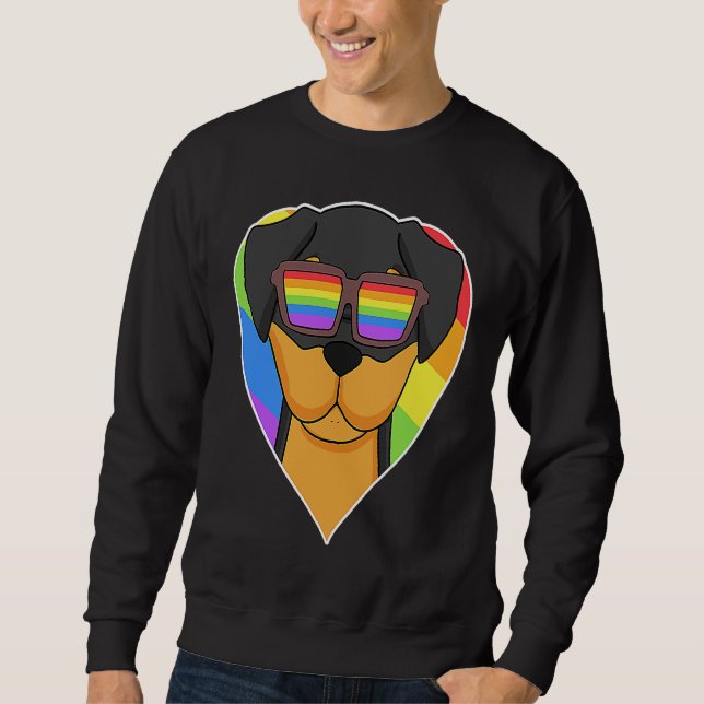 Sudadera LGBT Heart Love Gay Pride Rainbow Animal Rottweile (Anverso)