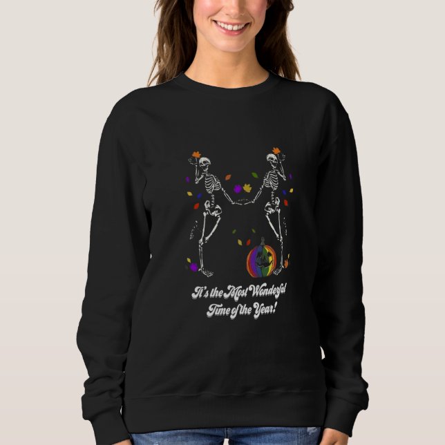 Sudadera LGBT Pumpkin Skeleton dacing Support Gay Lesbian P (Anverso)