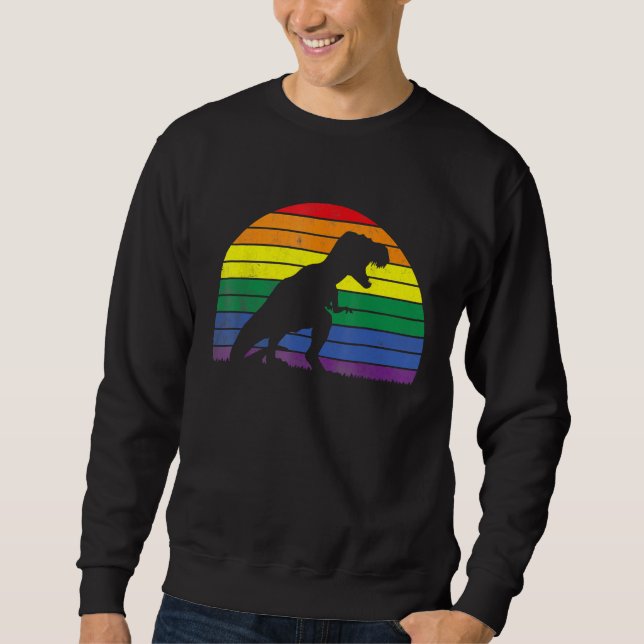 Sudadera LGBT Rex Gay Pride Lesbian Dinosaur Sunset Retro V (Anverso)