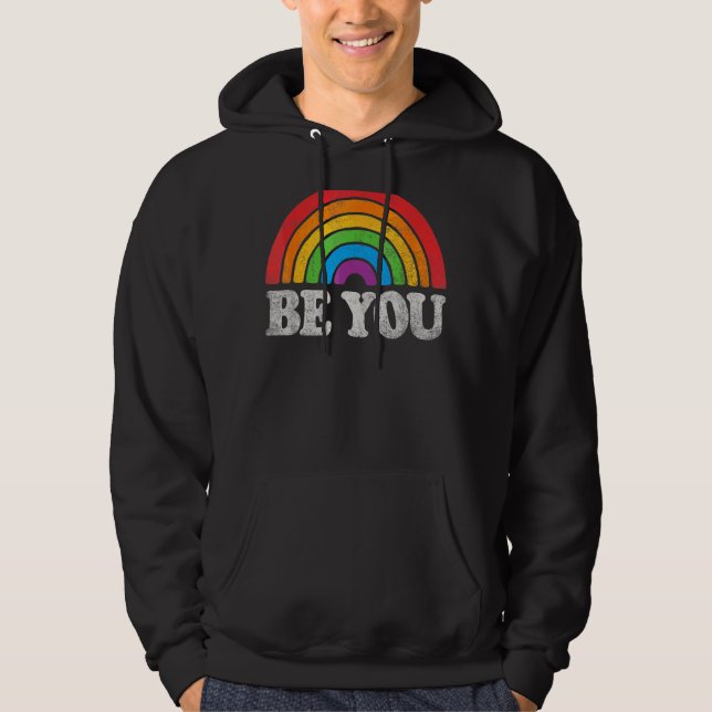 Sudadera Lgbtq Be You Gay Pride Lgbt Ally Rainbow Flag Retr (Anverso)