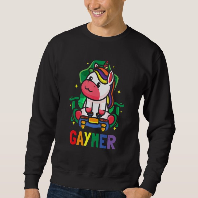 Sudadera LGBTQ Gaming Lesbian Gamer Gaymer Unicorn Rainbow (Anverso)