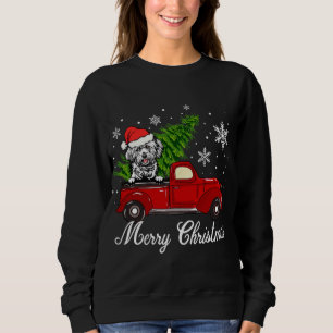 Sudadera Lhasa Perro Apso Montando Camión Rojo Feliz Navida