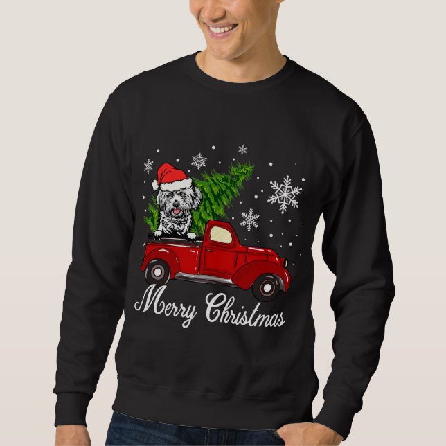 Sudadera Lhasa Perro Apso Montando Camión Rojo Feliz Navida (Anverso)