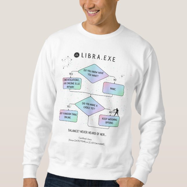 Sudadera Libra Flowchart | Humor de Rótulo Zodiaco gracioso (Anverso)