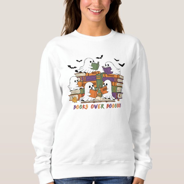 Sudadera Libros antes de libros adoran Halloween fantasma (Anverso)