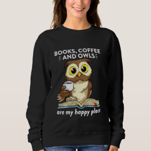 Sudadera Libros Café Y Búhos Profesor Estudiante Leyendo