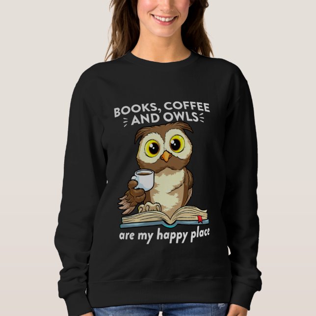 Sudadera Libros Café Y Búhos Profesor Estudiante Leyendo (Anverso)