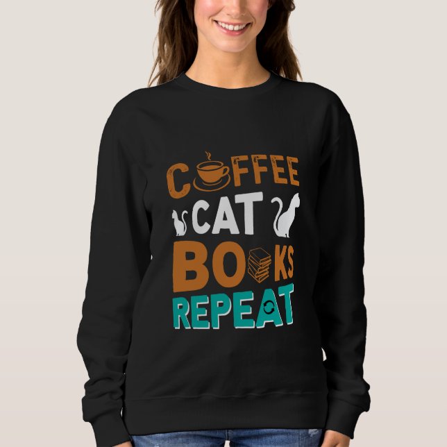Sudadera Libros para gato de café Repite, lee y ama al café (Anverso)