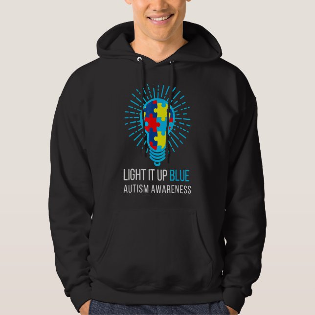 Sudadera Light It Up Blue Autism Awareness Blue Ribbon Puzz (Anverso)