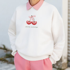 Sudadera linda con lazo de corazón de cereza rojo 