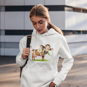 Sudadera Linda vaca de dibujos animados con flor y hierba