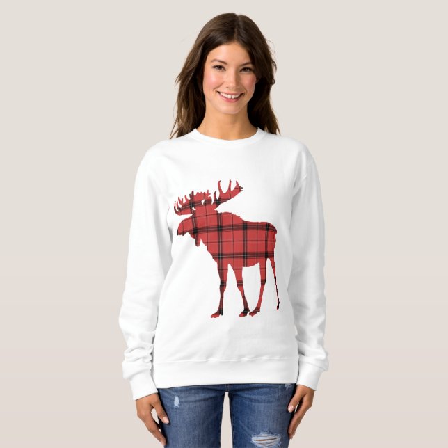 Sudadera Lindo alce rojo y negro de cuadros Patrón de búfal (Anverso completo)