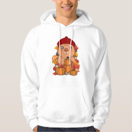 Sudadera Lindo capybara de otoño con calabazas y boina roja