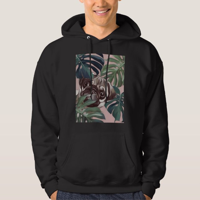 Sudadera lindo cerdo detrás de hojas de árbol T-Shirt clási (Anverso)