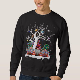 Sudadera lindo gnomo búfalo trenzado de navidad árbol luz f