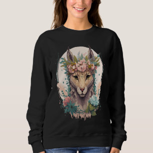 Sudadera Lindo Linces Acuarela Corona Floral Flor Felino