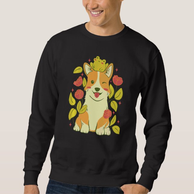 Sudadera Lindo perro Corgi y rana  1 (Anverso)