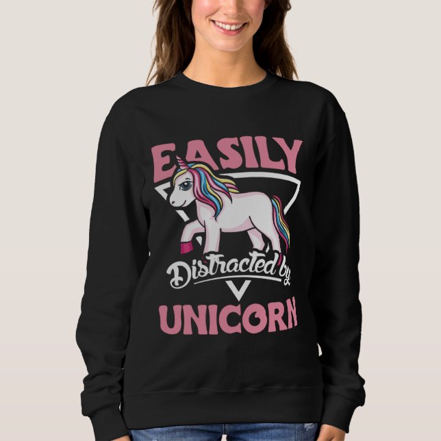 Sudadera Lindo Se distrae fácilmente con unicornios  y unic (Anverso)