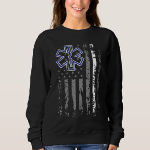 Sudadera Línea blanca delgada EMS EMT Bandera paramédica es