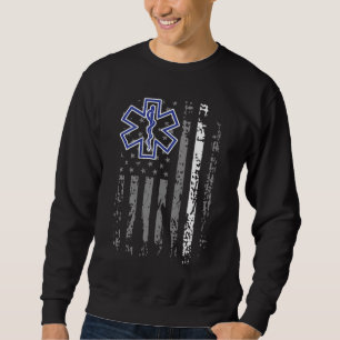 Sudadera Línea blanca delgada EMS EMT Bandera paramédica es