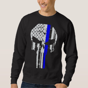 Sudadera Línea de apoyo azul de la policía Patriótico Skull